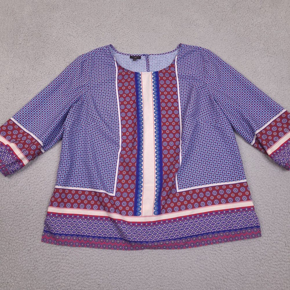 Talbots Blouse Womens Plus Size 1X Blue Pullover Top‎ Paisley Shirt 3/4 Sleeve